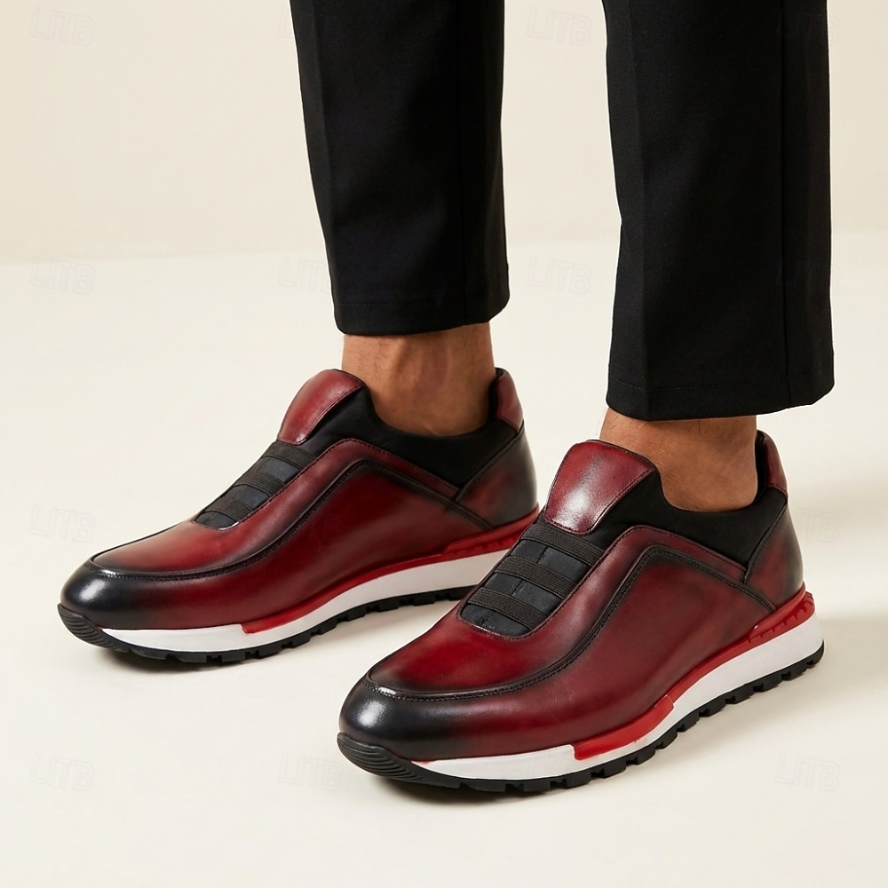 Witte leren instapsneakers voor heren met zwarte accenten, lichtgewicht lage casual schoenen, ademend comfort voor dagelijks gebruik, wandelen en weekenduitjes. 2026 - $94.99 –P5