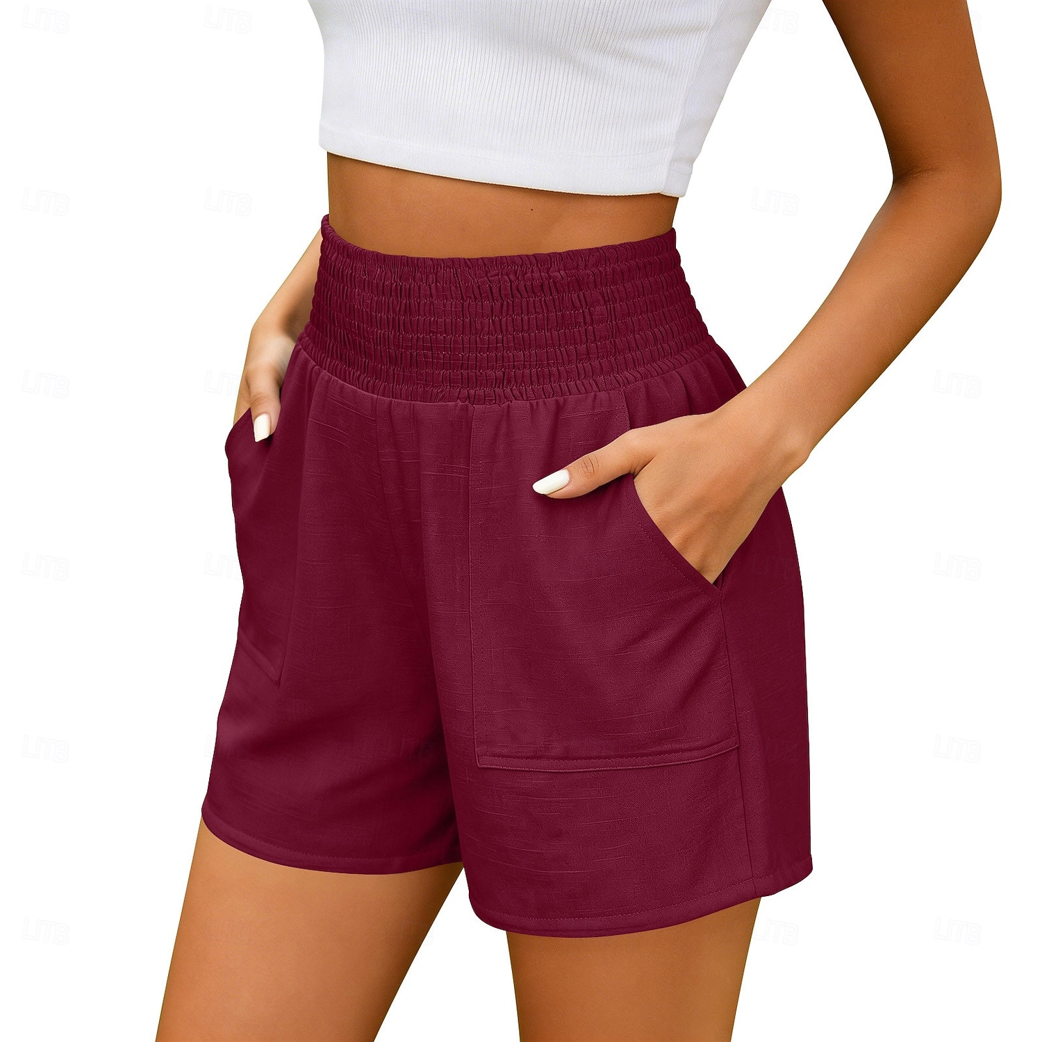 Femmes Chinos Shorts Vacances Basique Court Taille haute Uni Confort Élastique Quotidien Mer bleue Noir Rouge bleu marine Été Printemps Coupe Ample de 2026 ? $18.99 –P4