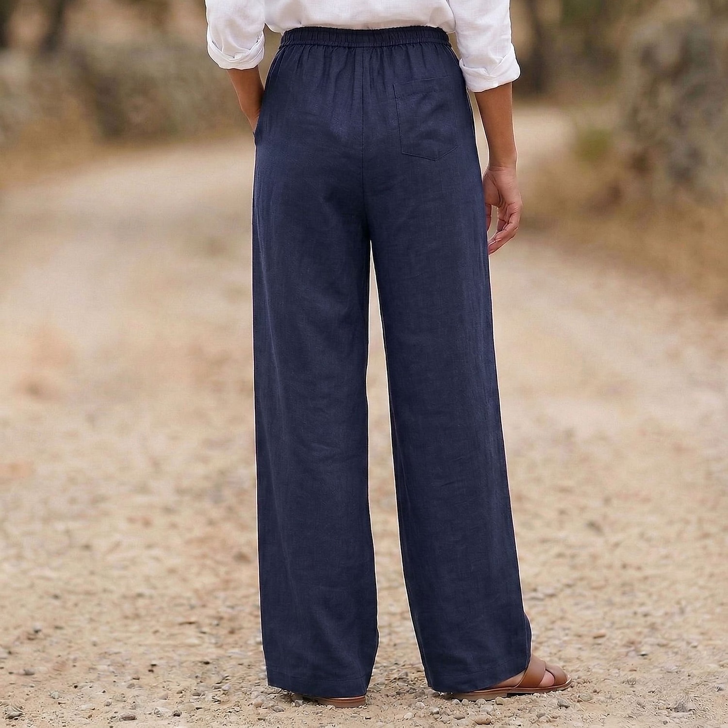 Damen Baumwollleinen Weites Bein Urlaub Basic Volle Länge Hohe Taille Einfach Bequem Unelastisch Täglich Hanf weiß Marineblau Purpur Sommer Frühling Lässiger Schnitt 2026 - $33.99 –P9