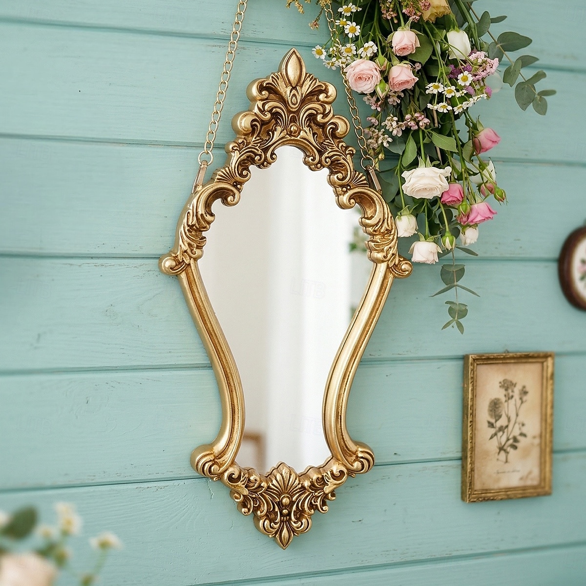 Vintage Gold Decorative Wall Mirror, 3D Classical Floral Resin Hand-Painted Hanging Mirror, Home Wall Art for Bathroom, Vanity, Bedroom Décor, Holiday Gift, Photography Prop 2026 - $41.99 –P4