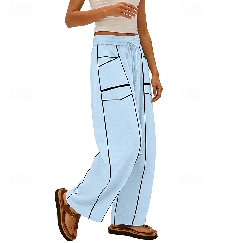 Mujer Pantalones de lino y algodón Pantalones Pantalones casuales Pantalones de verano Vacaciones Moda Ropa de calle Longitud total Alta cintura Retazos Bolsillo Cintura elástica Comodidad Cómodo 2026 - $26.99 –P10
