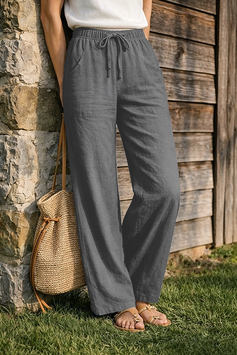 Pantaloni da donna taglie forti 100% cotone a gamba larga, ideali per vacanze, basic, casual, per tutti i giorni, lunghezza intera, vita alta, tinta unita, coulisse, gamba larga, comodi, ad asciugatura rapida, morbidi, anelastici, grigi, neri, bianchi del 2026 a $17.99 –P3
