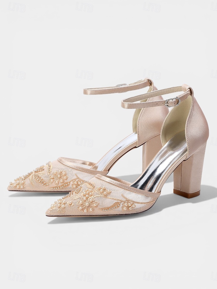 Women's Champagne Embroidered Block Heel Pumps – Elegant Cocktail Party Dress Shoes 2026 - $64.99 –P4