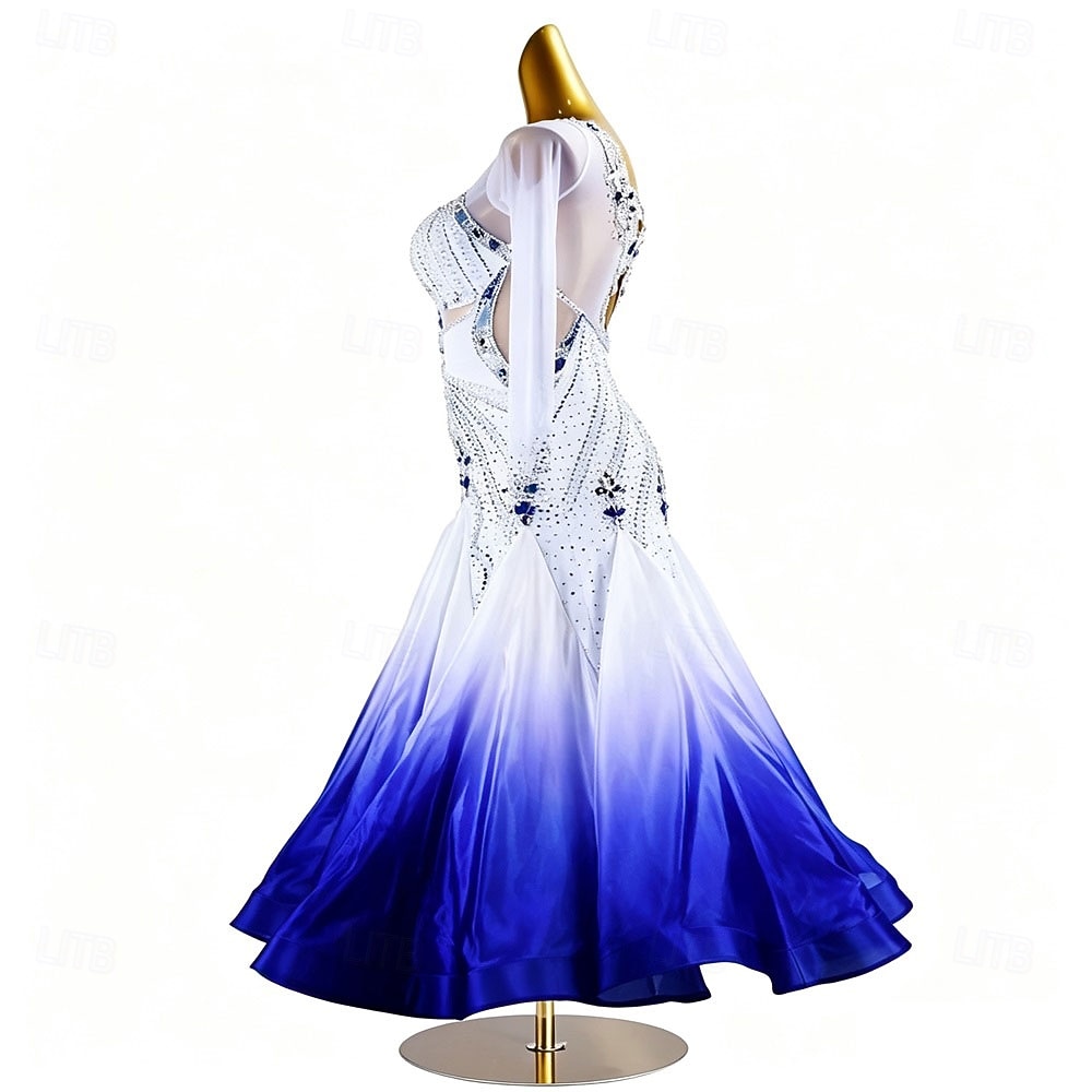 Baile de Salón Vestido Pedrería Plisado Corte Mujer Fiesta Entrenamiento Rendimiento Manga Larga Cintura Alta Licra Poliéster 2026 - $1156.99 –P3