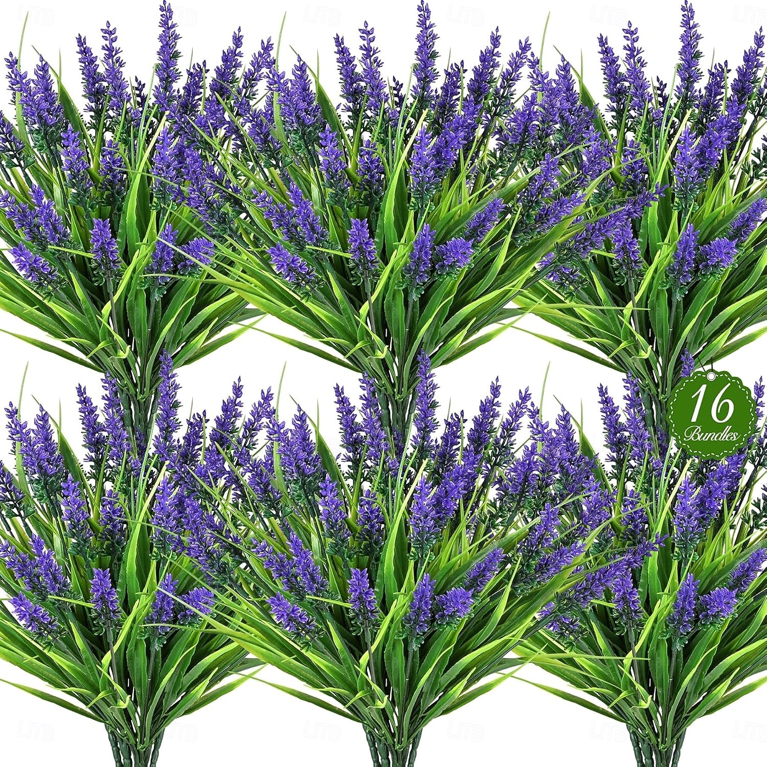 16 bundels kunstplanten voor buiten, UV-bestendige nep-lavendel &Apengras, realistische plastic kunstplanten voor balkon, terras, veranda, groene decoratie, plantenbakvulling (paars) 2026 - $25.99 –P1