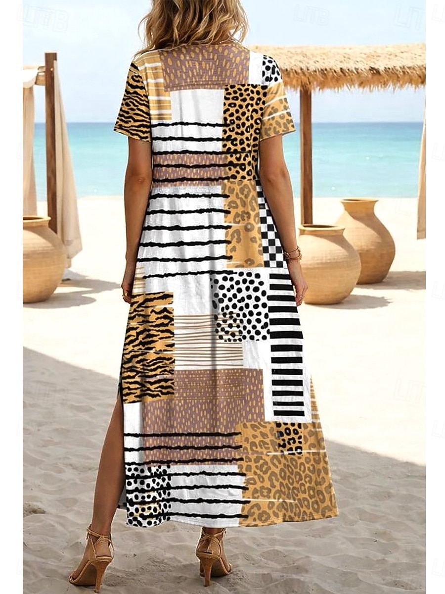 Per donna Abito maxi Abito a trapezio Casual Quotidiano Vestibilità comoda Floreale Astratto Manica Corta Scollo a V Blu Giallo scuro Verde Estate Primavera del 2026 a $25.99 –P2