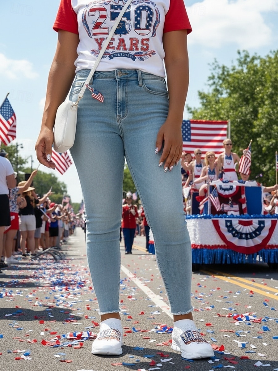 Vereinigte Staaten 250. Jubiläum Damen USA Strick Slipper Sneakers - Leichte atmungsaktive Gehschuhe patriotischer Freizeitstil für Paraden Unabhängigkeitstag Reisen  Alltag 2026 - $32.99 –P4