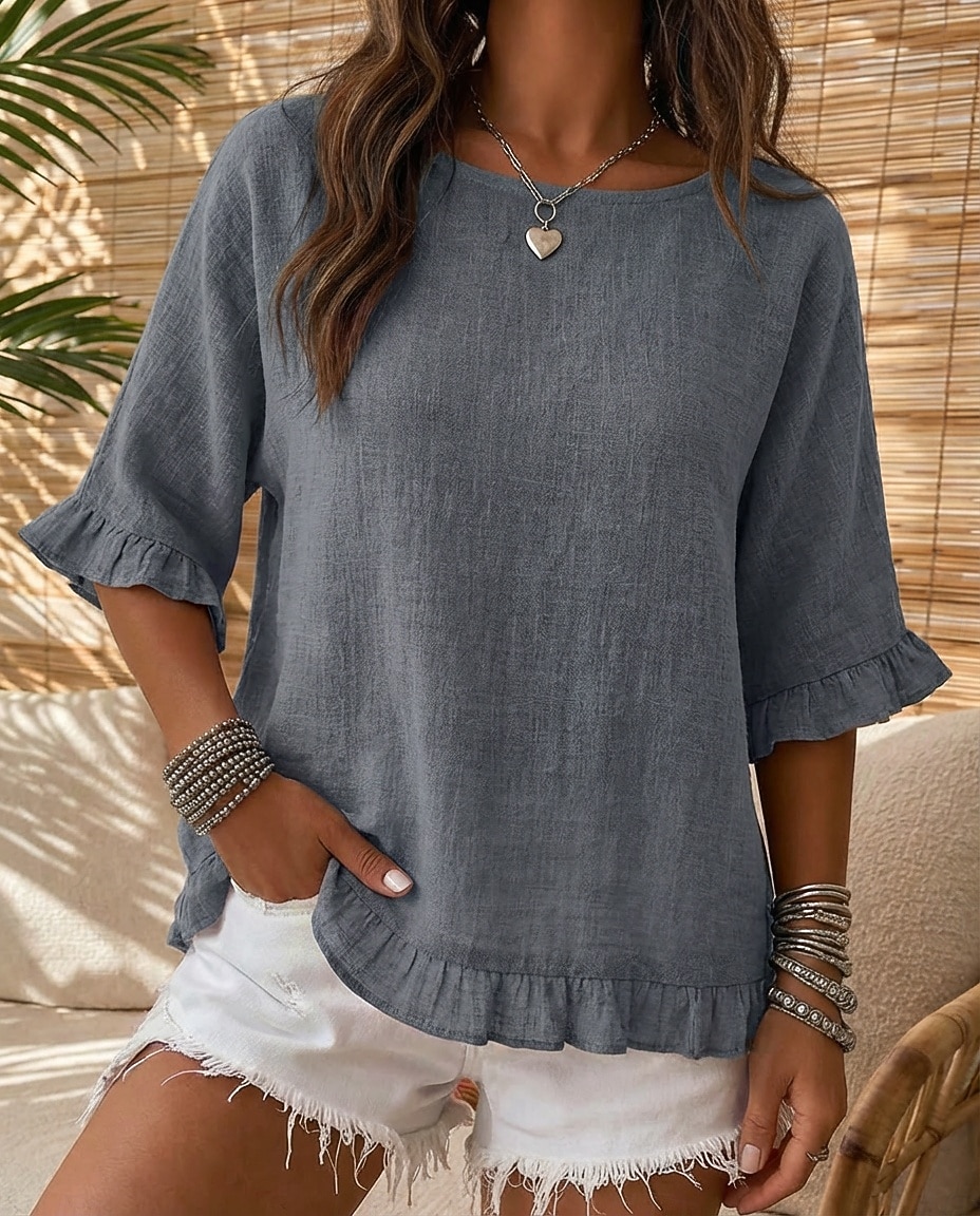 Women's Linen-feel Shirts Summer Tops Solid Color Vacation Vintage Short Sleeve Regular Tops Casual Blue Yellow Wine Red Light Purple Summer Spring 2026 - $22.99 –P5