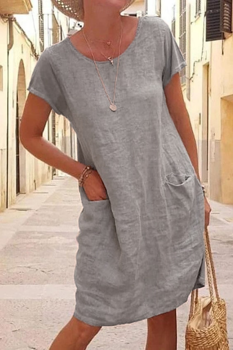 Women's Mini Dress Linen-feel Dresses Casual Dress T Shirt Dress Tee Dress Fashion Modern Daily Vacation Going out Loose Fit Plain Short Sleeve Crew Neck Black Khaki Gray Light Blue Summer Spring Fall 2026 - $21.99 –P3