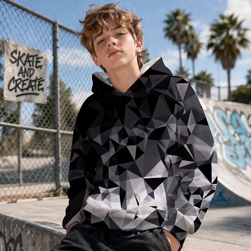 Boys' 3D Graphic Geometric Hoodie Pullover Long Sleeve 3D Print Summer Spring Sports Fashion Streetwear Kids 4-12 Years Hooded Casual Daily Outdoor Regular Fit 2026 - $23.99 –P1