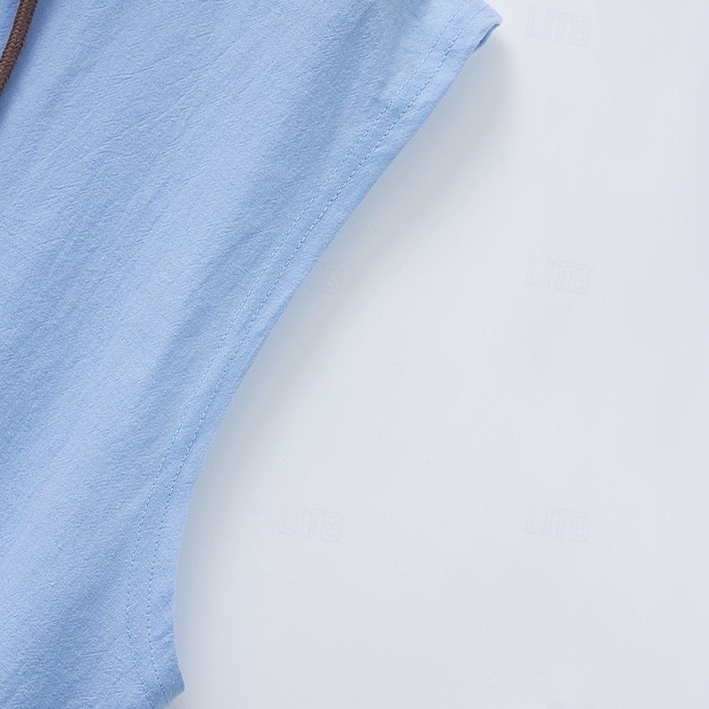 رجالي قميص قميص كتان قميص صيفي ملابس الشاطئ زر حتى القميص قميص مقنع لون الصلبة عطلة شارع أزرق أسود أبيض أخضر بدون كم مع قبعة الصيف الربيع ملابس 2026 - $21.99 –P6