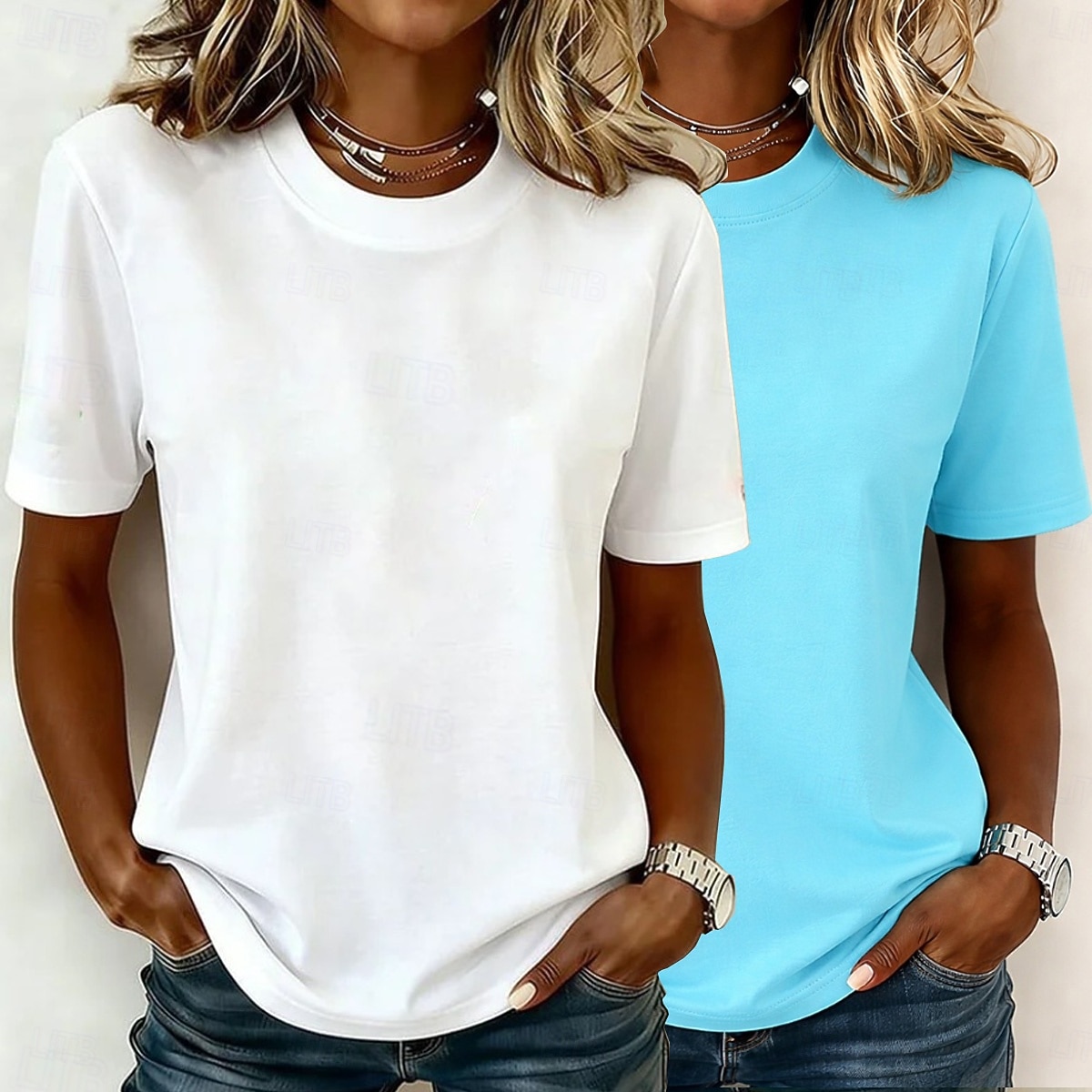 Kvinners 100% bomull T-skjorte basic klassisk moderne kortermet rund hals vanlige topper casual daglig utgang svart/rød hvit+rosa hvit/svart grønn/blå hvit+orange sommer vår 2026 - $10.49 –P8