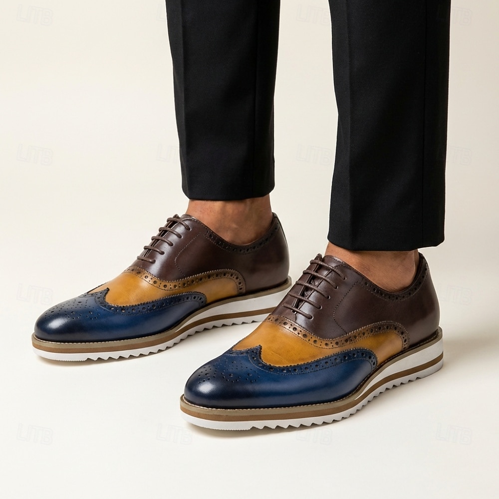 Zapatos de vestir de cuero bicolor con cordones y estilo brogue, calzado casual elegante para hombre, ideal para el trabajo, fiestas y eventos nocturnos. 2026 - $94.99 –P5