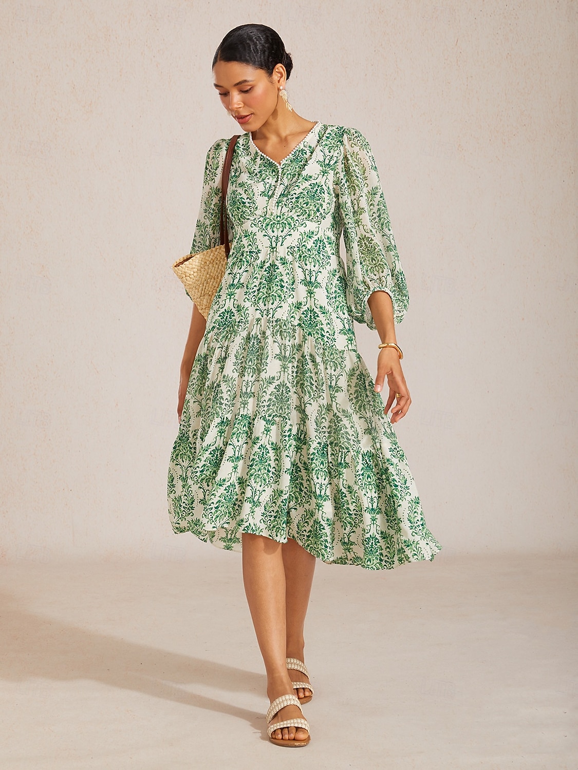 Vestido largo de gasa fluida con estampado barroco exuberante 2026 - $102.99 –P1