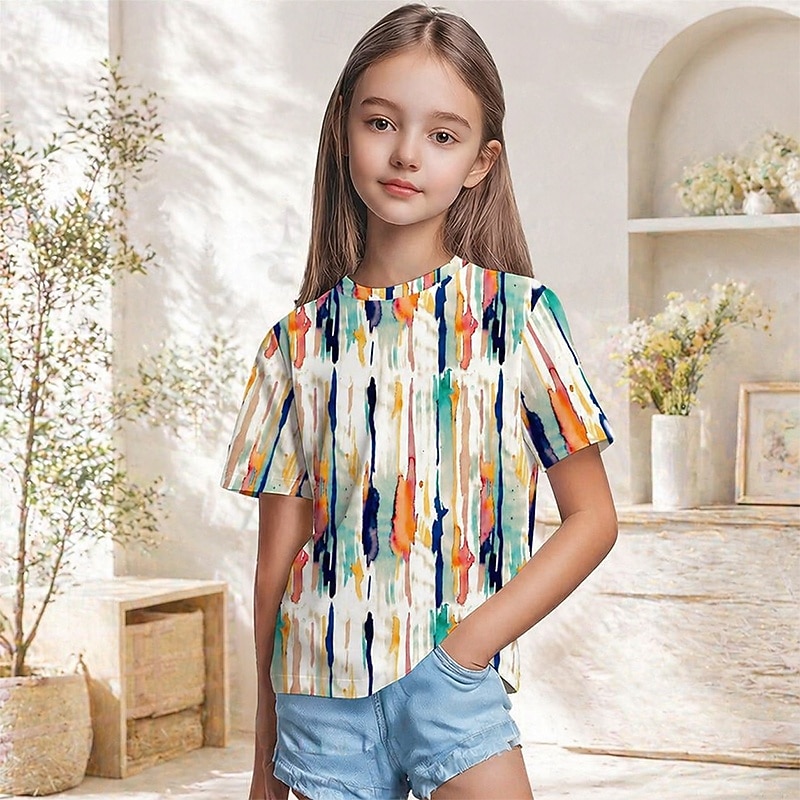 Fille 3D Graphique Géométrique T-shirt Manche Courte Impression 3D Été Printemps Sports Mode Streetwear Enfants 5-12 ans Col Rond Occasionnel Quotidien Extérieur Coupe régulière de 2026 ? $13.49 –P1
