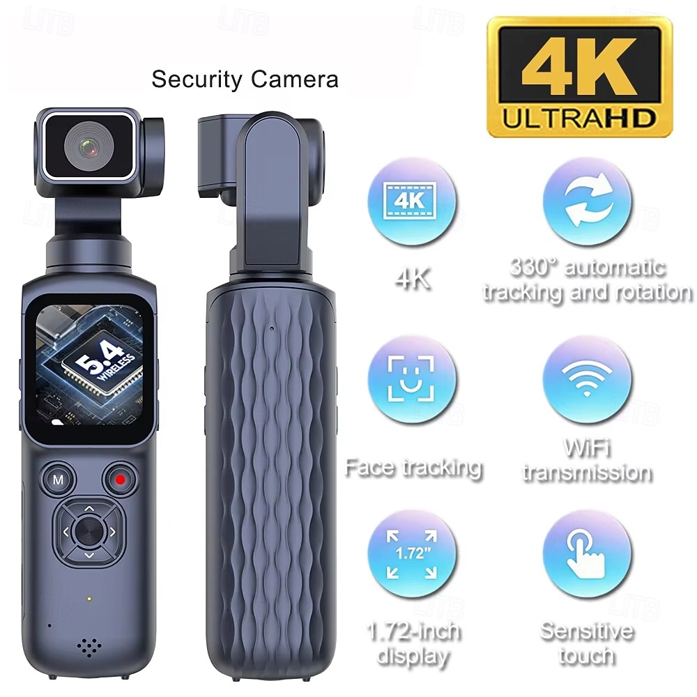 Cámara de bolsillo con estabilizador 4K Ultra HD y seguimiento automático de 330°. &Seguimiento facial, cámara de acción portátil con pantalla táctil de 1,72", cámara inalámbrica wifi para vlogs de 2026 - $149.99 –P1