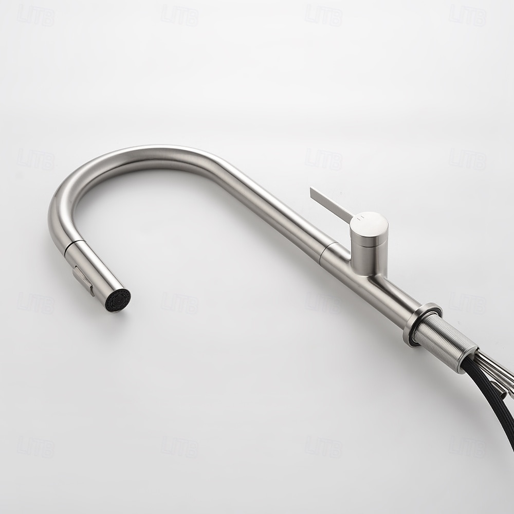 Кухонный смеситель с выдвижным распылителем, однорычажный смеситель с высоким изливом для мойки, прочная латунная конструкция, двухфункциональная распылительная головка, простая установка. 2026 - $216.99 –P17