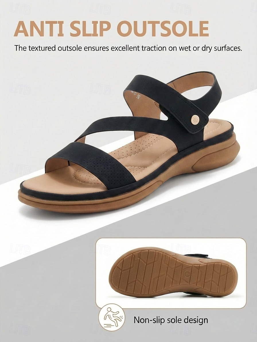 Zwarte comfortabele sandalen voor dames met voetboogondersteuning – verstelbare bandjes, gevoerde wandelschoenen, lichtgewicht antislipsandalen voor op reis of om te winkelen &dagelijks gebruik 2026 - $34.99 –P4