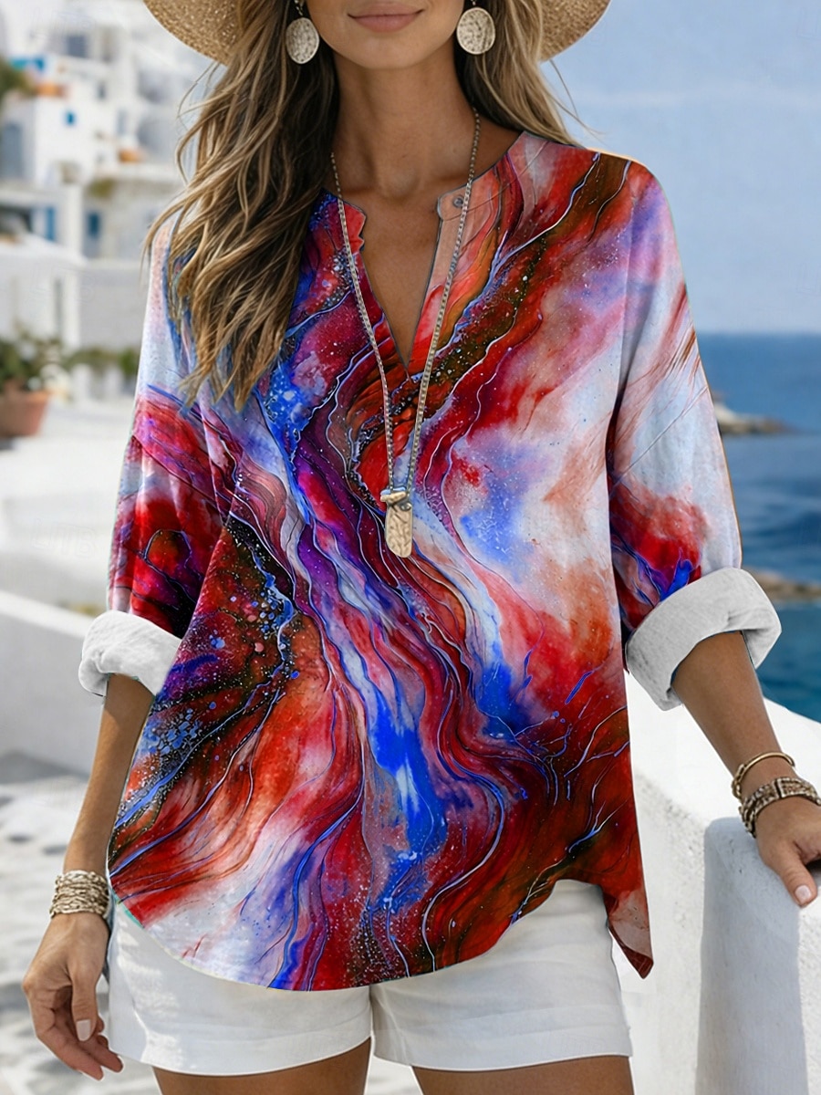 Dames Blouse Afdrukken Grafisch Geometrisch Abstract Vintage Dagelijks Stijlvol Lange mouw V-hals Normale tops Casual Dagelijks blauw Lichtgroen Rood Paars Groen Zomer Lente 2026 - $28.99 –P5