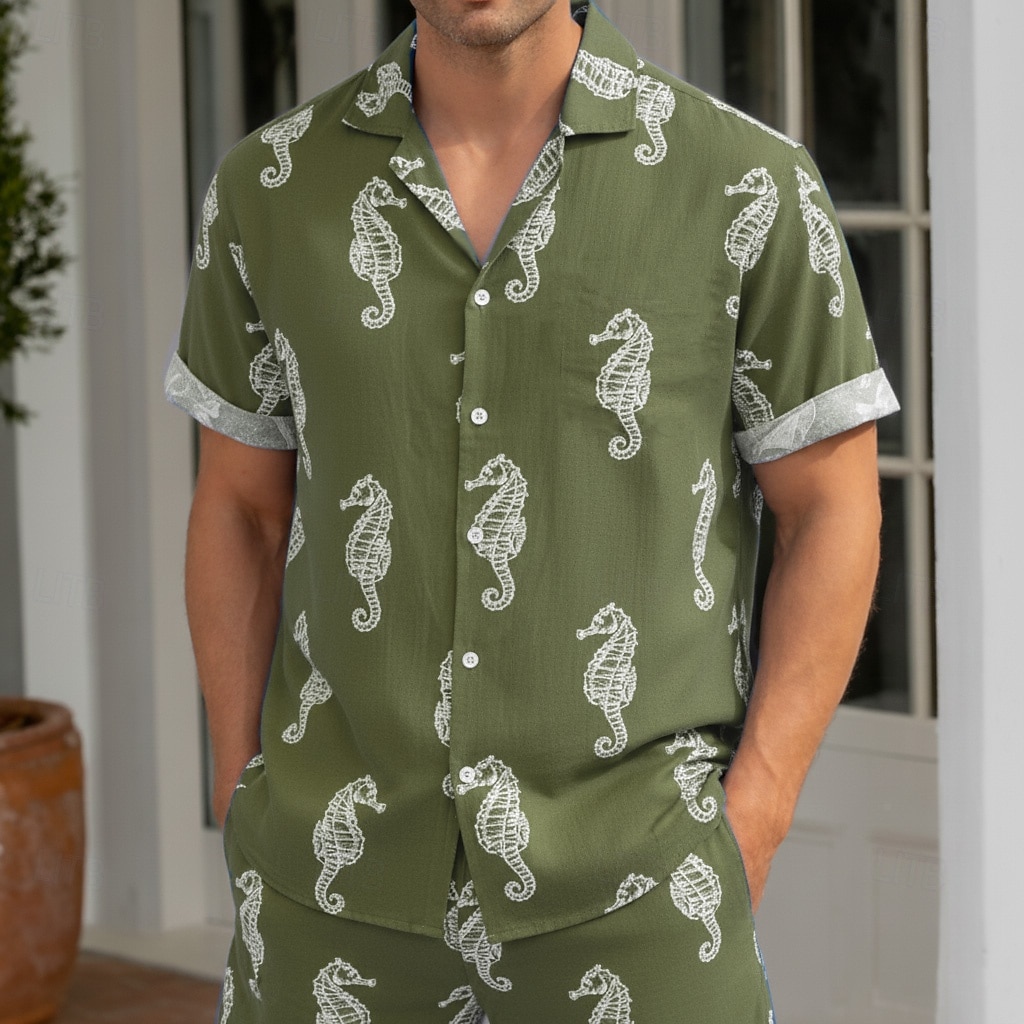 Men's Seahorse Sea Creatures Summer Hawaiian Shirt Tropical Shirts Aloha Shirt Short Sleeve Hawaiian Vacation Holiday Beach Wear Summer Spring Turndown 3D Print Button Up Shirts Blue Brown Green 2026 - $25.99 –P1