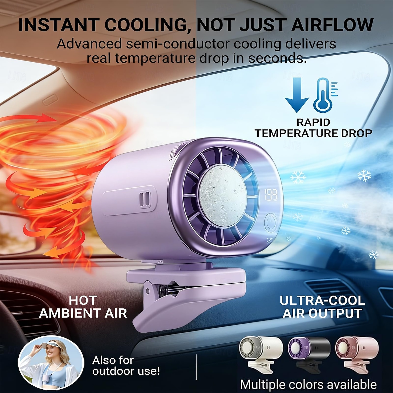 2026 Car Clip On Air Conditioner Fan with 16°C Semiconductor Cooling Chips,199 Speeds Adjustable, LED Display & 360° Rotation, Portable Personal Cooling Fan for Car Office Bike Beach Umbrella 2026 - $30.99 –P4