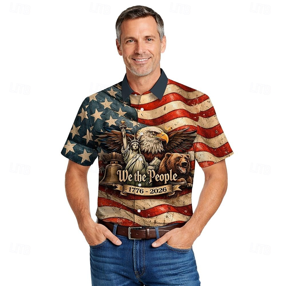 250° anniversario USA Blusa / Camicia Geometrico Retrò Vintage Anni '70 per Per uomo Adulti Altre stampe  per Giorno dell'Indipendenza / 4 Luglio 4 Luglio Feste del 2026 a $27.99 –P1