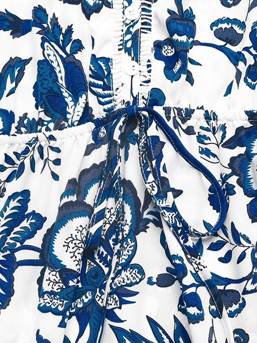 Dames Maxi-jurk A lijn jurk Slipdress Vakantie Casual Buiten Uitgaan Standaard pasvorm Bloemig Mouwloos V-hals blauw Zomer Lente 2026 - $41.99 –P10