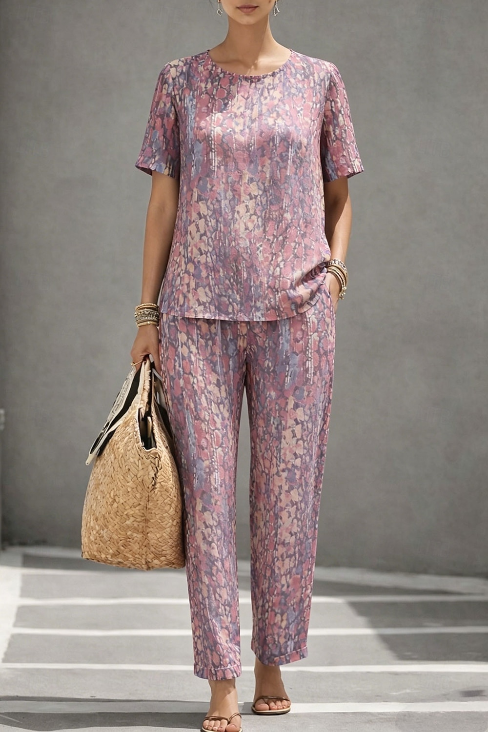 Damen Baumwoll-Leinen-Sets Kurzarm Rundhals Grafik Abstrakt Elegant Bohemien Aktiv Lässig Täglich Blau Rote Purpur Sommer Normale Passform 2026 - $54.99 –P2