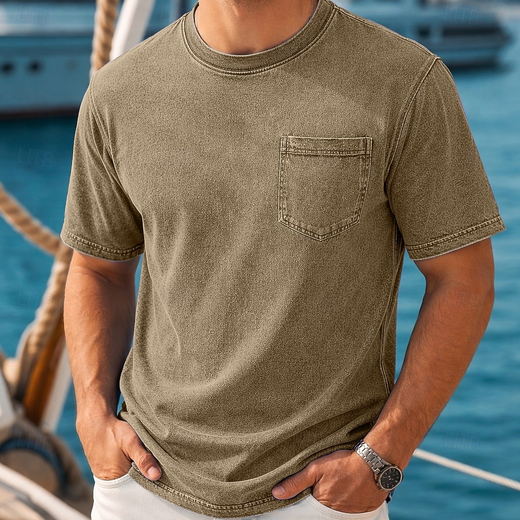 Bărbați Tricou Camasa de blugi Tricou din bumbac Cămașă spălată Mânecă scurtă Crewneck Vară Simplu Pit Strip Epocă Modă Designer Buzunar Stil Vintage Decolorat Casual Vacanță Stradă Albastru Deschis 2026 - $31.99 –P7