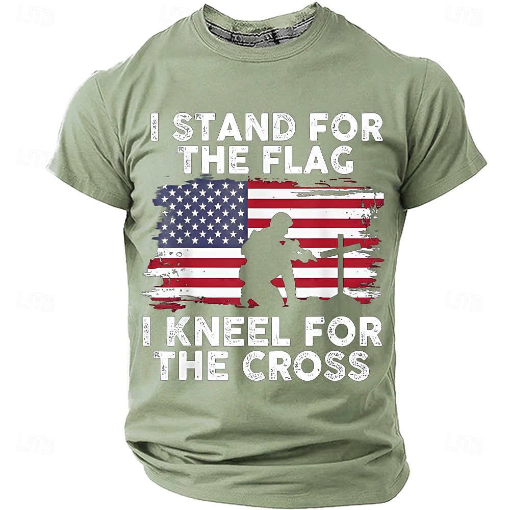 Memorial Day I Stand For The Flag I Kneel For The Cross Men's Bible American Flag Kneeling Soldier Christian Cross Patriotic Graphic T Shirt Vintage Casual Tee Designer Clothing Apparel 2026 - $18.99 –P7
