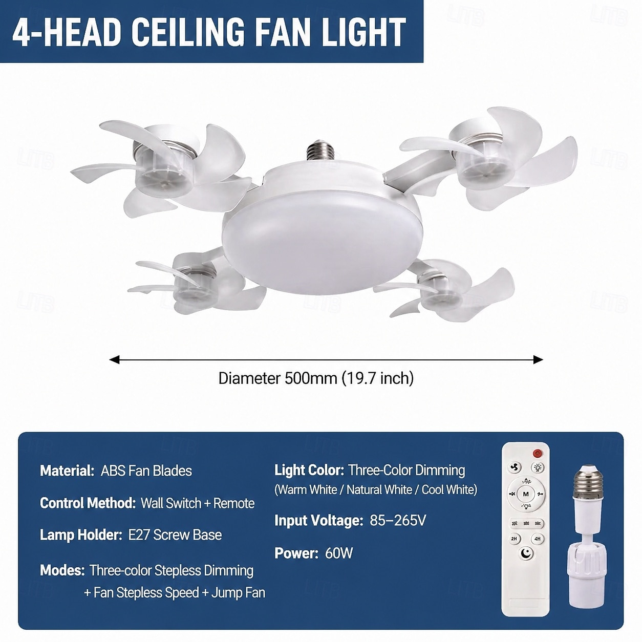 Ceiling Fan with Light, Remote Control 3 Speeds 3 Colors 2 Timers Quiet Motor E26 E27 Bulbs, with Foldable Blades, for Living Room Bedroom 2026 - $38.39 –P2