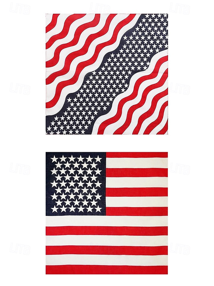 Dwuczęściowy zestaw bandany damskiej w stylu boho z bawełny z amerykańską flagą, uniwersalny szal na głowę i komin na 250. rocznicę USA, Dzień Niepodległości, festiwale i codzienny ubiór 2026 - $9.99 –P14
