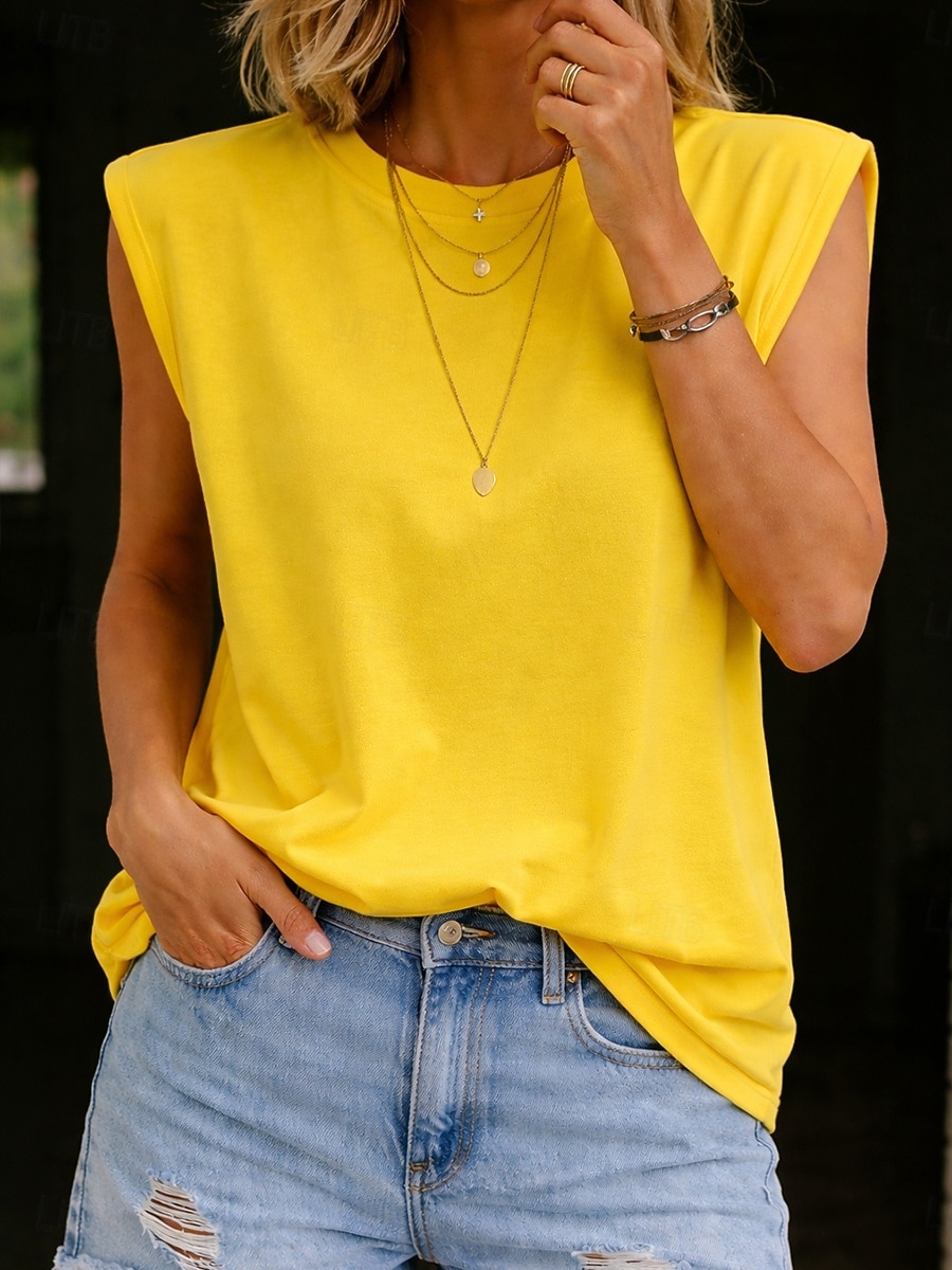 Per donna Maglietta Tinta unica Grafico Moda Elegante Essenziale Senza Maniche Girocollo Top Regolari Casuale Quotidiano Uscire Blu Nero Bianco Giallo Marrone chiaro Estate Primavera del 2026 a $21.99 –P5