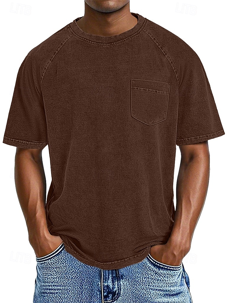 Herren Baumwoll-T-Shirt Gewaschenes Hemd T-Shirt Kurzarm Rundhalsausschnitt Sommer Frühling Ganzjahres Einfarbig Einfach Retro Vintage Betrübt Tasche Stückgefärbt Gewaschen Lässig Urlaub Straße 2026 - $28.99 –P7