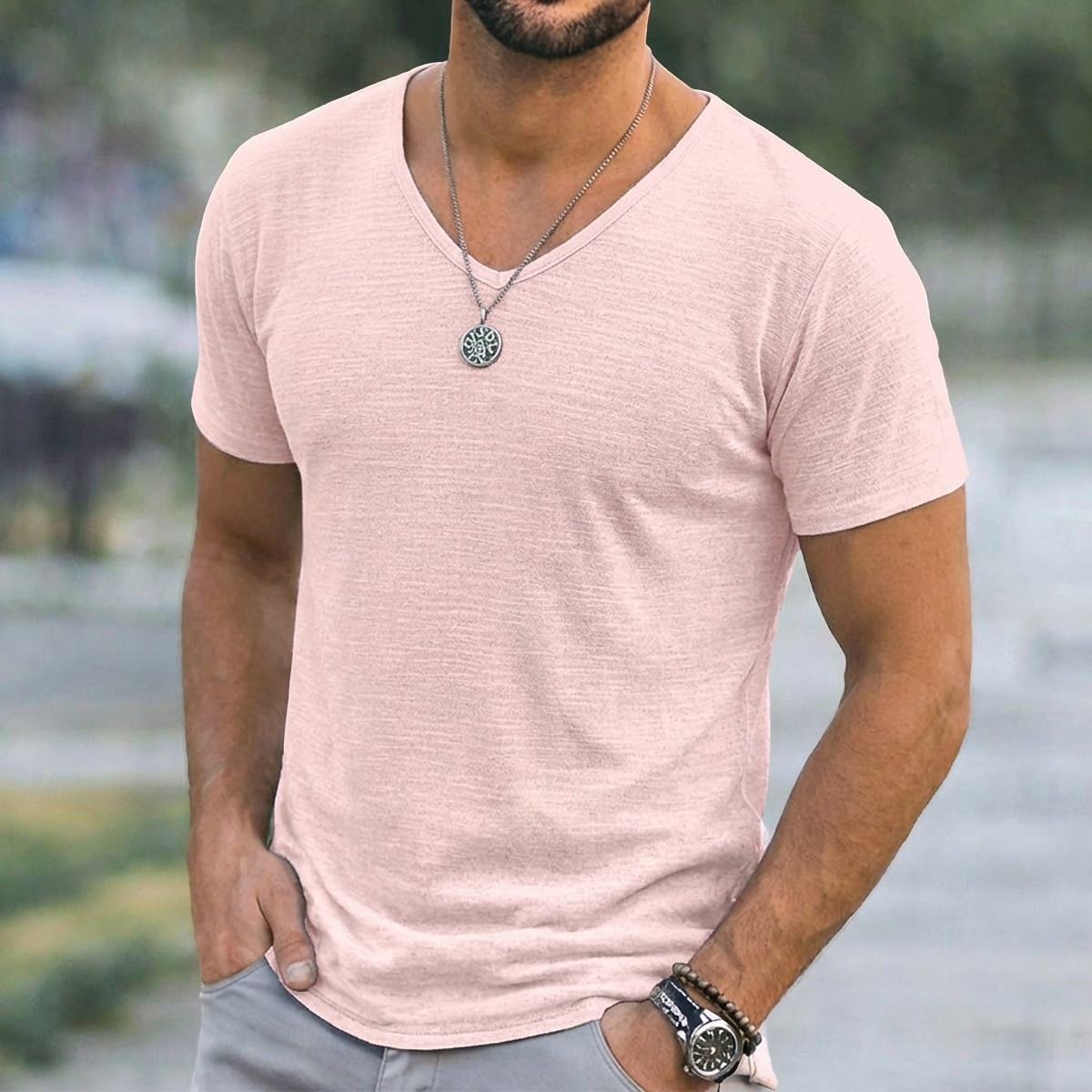 Ανδρικά Μπλουζάκι Κοντομάνικο μπλουζάκι Μπλουζάκι μπλουζάκι Μπλουζάκι από λινό Κοντομάνικο Λαιμόκοψη V Καλοκαίρι Άνοιξη Συμπαγές Χρώμα Σκέτο Pit Strip Κομψό στυλ street Στυλάτο Καθημερινό Σκέτο 2026 - $20.99 –P1