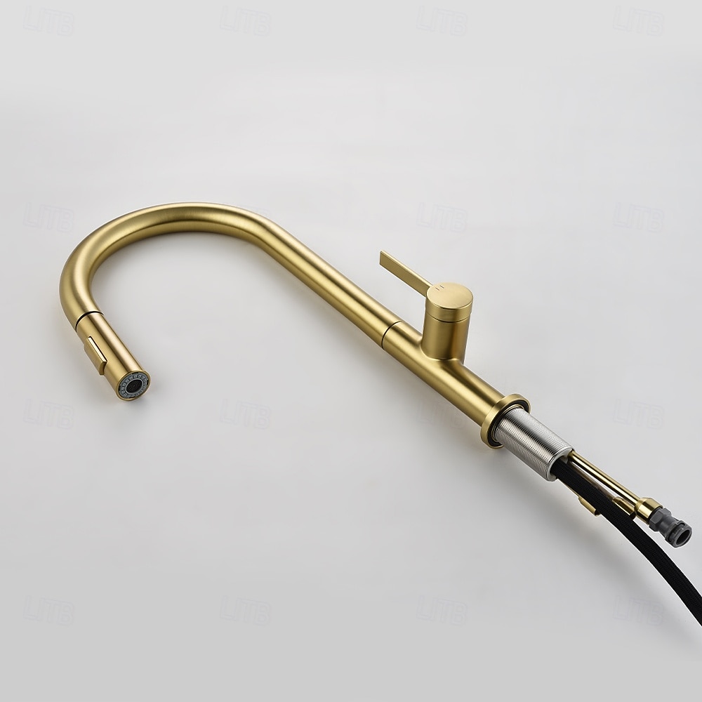 Кухонный смеситель с выдвижным распылителем, однорычажный смеситель с высоким изливом для мойки, прочная латунная конструкция, двухфункциональная распылительная головка, простая установка. 2026 - $216.99 –P24