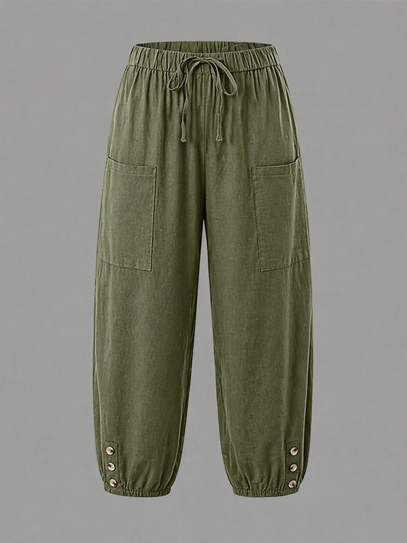 γυναικείο παντελόνι κάπρι από 100% βαμβάκι καλοκαιρινό παντελόνι casual άνεση καθαρό χρώμα τσέπη ελαστική μέση παντελόνι διακοπές σπίτι καθημερινό μαύρο άσπρο πράσινο στρατού σκούρο μπλε μπλε καλοκαίρι άνοιξη φθινόπωρο 2026 - $22.99 –P13