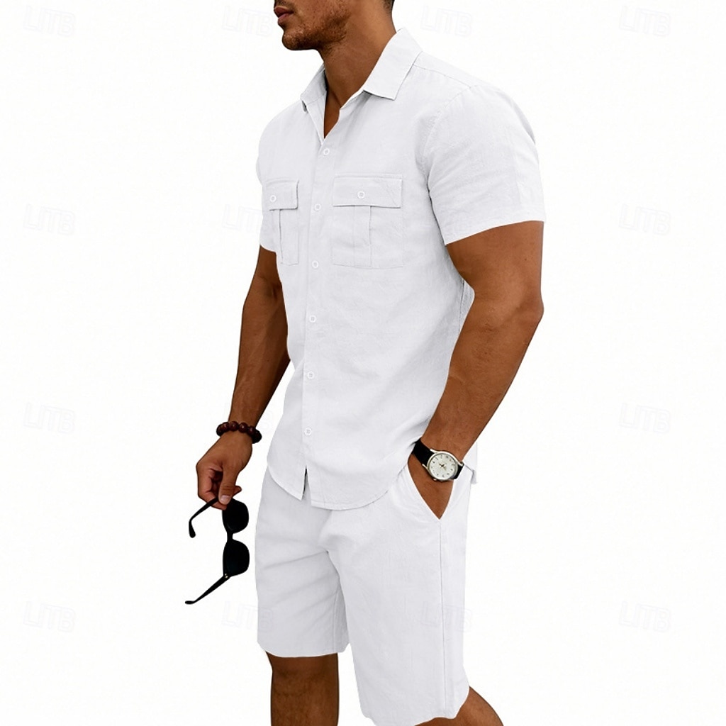 Per uomo Camicia di lino Due pezzi Set Camicia E Shorts Shorts di Lino Shorts da Spiaggia Impostare Semplice Quotidiano All'aperto Vacanza Collo ripiegato Manica Corta Estate Moda Casual Confortevole del 2026 a $32.99 –P7