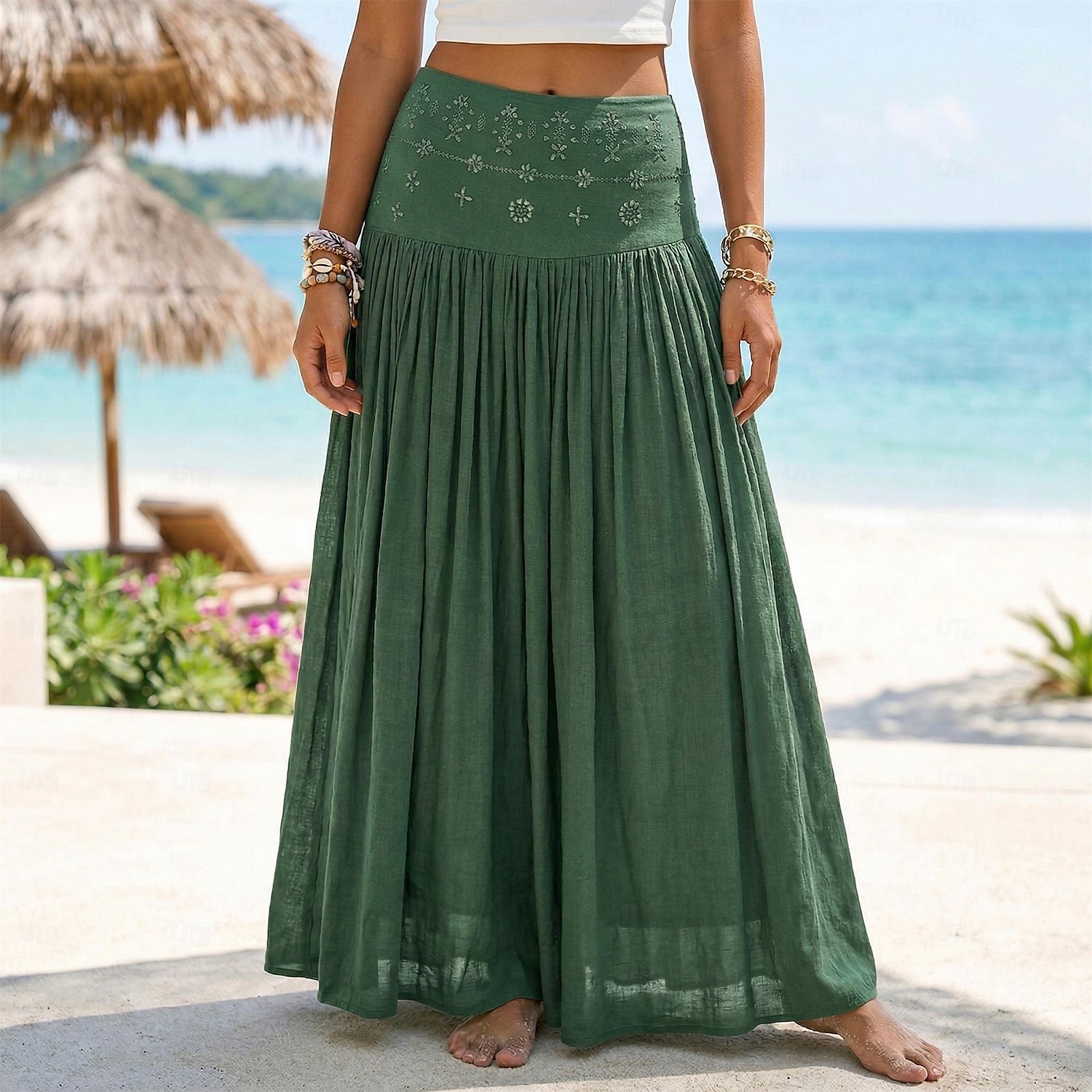 Per donna Gonna da vacanza Bohemien Vintage Moda Etnico Maxi Vita Alta Gonne Semplice Arricciato Patchwork Foratura a caldo Micro-elastico Spiaggia Vacanza Blu Verde mela Marrone rossastro Giallo del 2026 a $31.99 –P8