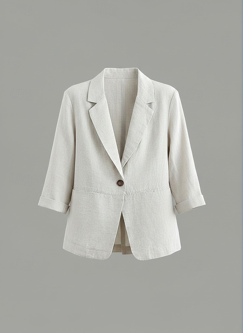 Dames katoenen linnen blazer comfortabel ademend zak casual effen kantoor straat casual dagelijks dragen enkelrijs omslag regular fit lange mouw bovenkleding geel roze abrikoos zomer lente 2026 - $36.99 –P6