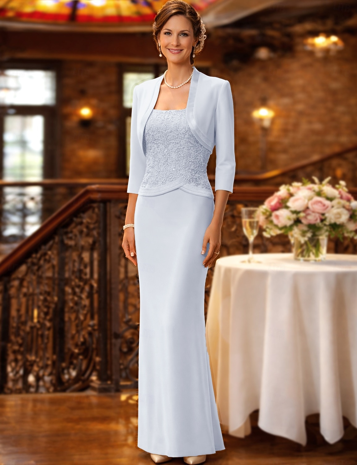 Sheath Column Floor Length Wedding Guest Dress Mother of the Bride Dress  Sleeveless Straight Neckline Elegant Plus Size Wedding Guest Chiffon Satin  Lace Short Jacket Dresses with Sash / Ribbon 2026 - $206.99