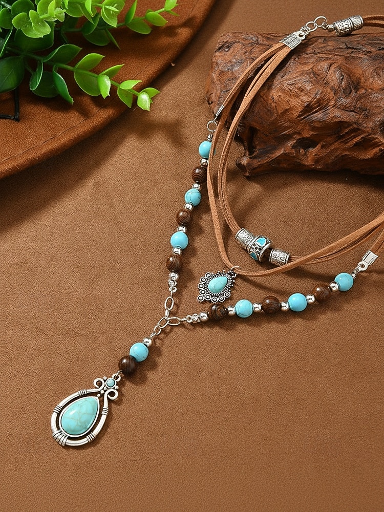 Women's Bohemian Alloy and Turquoise Necklace Set, Layered Statement Jewelry for Beach Vacation, Resort Wear, Casual Summer Outfits and Everyday Boho Styling 2026 - $11.99 –P5
