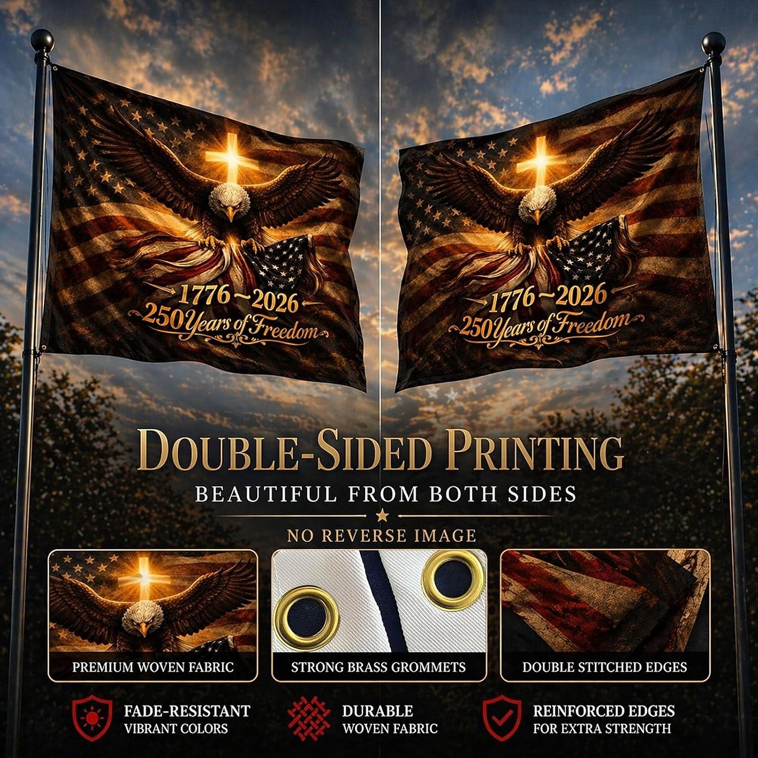 Bandera de doble cara de 3 capas del 250 aniversario de EE. UU. para exteriores, nosotros el pueblo 1776-2026, bandera patriótica para jardín, bandera estadounidense del 250 aniversario para la casa 2026 - $16.99 –P2