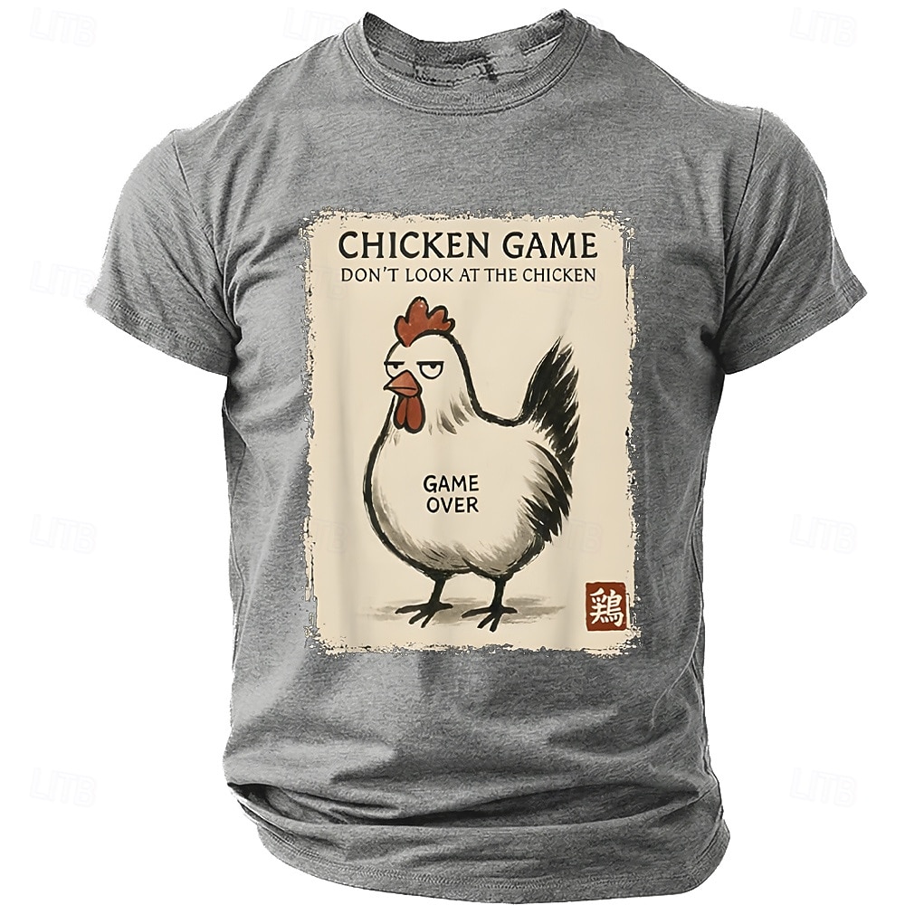 Herren-T-Shirt im japanischen Stil mit Hühnermotiv (Kanji-Zeichen für Hahn und Robbe) – Retro-Look, normale Passform, Harajuku-Streetwear, Designer-Kleidung, Größen: S, M, L, XL, XXL 2026 - $19.99 –P6