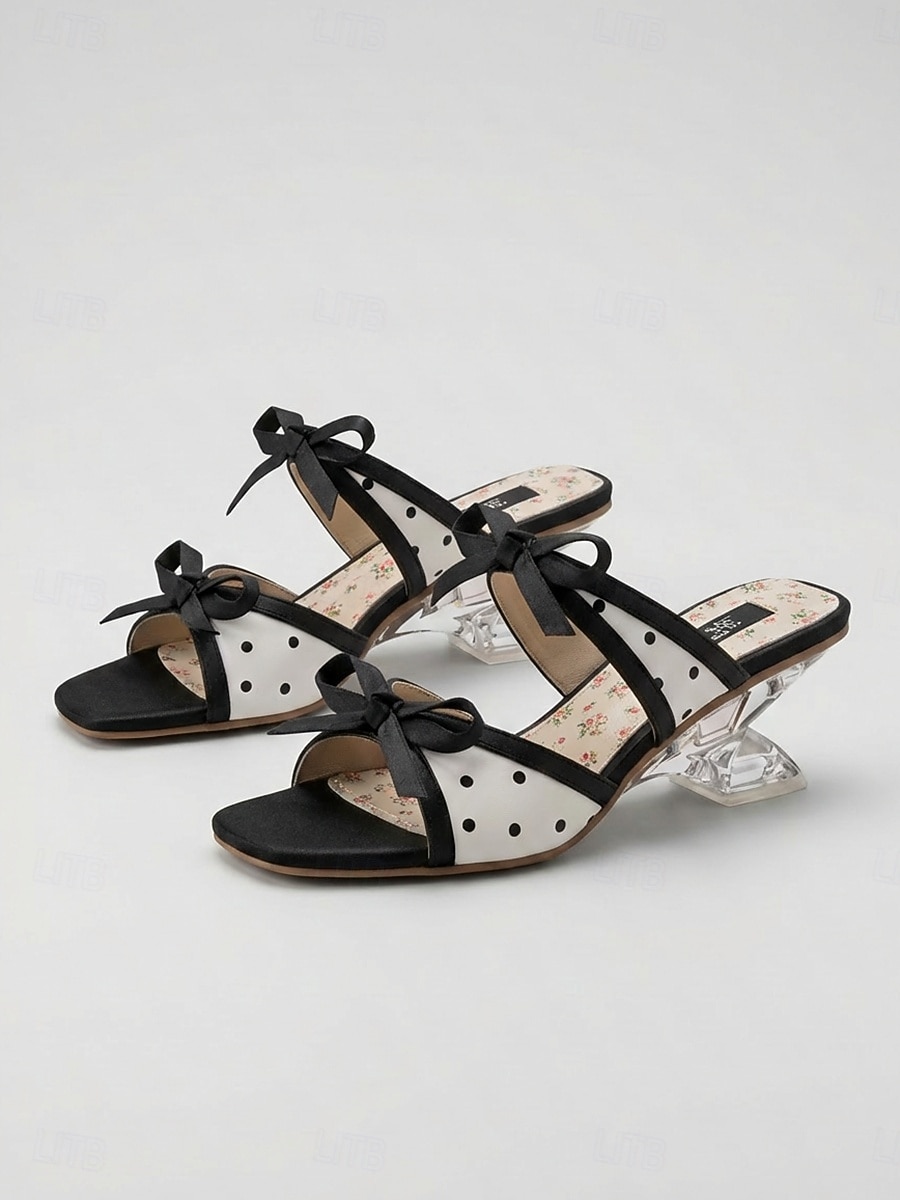 Women's Black Polka Dot Sandals - Trendy Transparent Slide Sandals with Unique Sculptural Heels for Summer Vacations, Daily Street Style & Resort Wear 2026 - $54.99 –P2