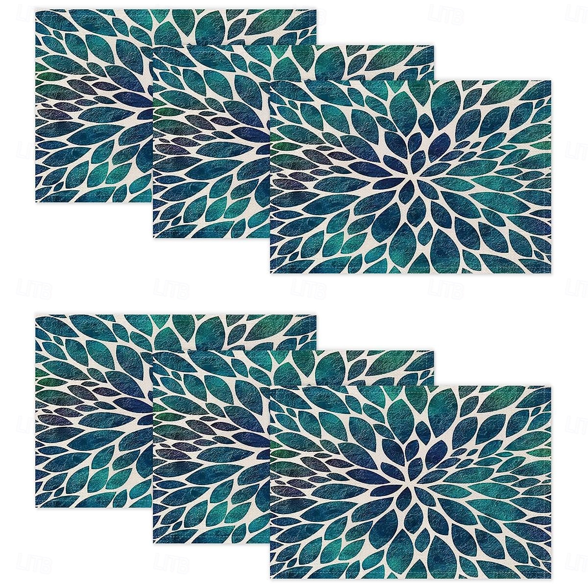 2026年 夏の海をイメージしたダイニングプレイスマット、ポリエステル100％の長方形テーブルマット、海の幾何学模様デザイン、洗濯機洗い可能、耐熱性、耐久性のあるテーブルプロテクター、モダンなホームキッチン  コレクション – $9.49 –P12