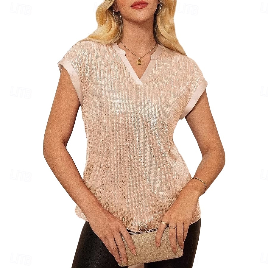 Retro Antiguo Disco Años 80 T-Shirt Mangas cortas Disco Lentejuelas Escote en Pico Disfraz Mujer Víspera de Todos los Santos Carnaval Festival de Música Fiesta Club nocturno Adultos Camiseta Verano 2026 - $34.99 –P5