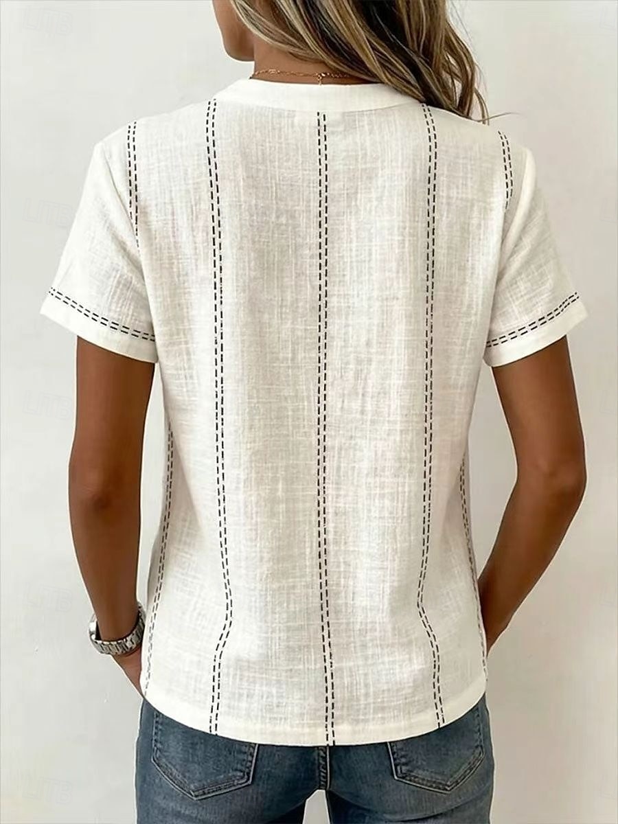 Dámské Tričko Tričko Henley Tričko Top Knoflíky Proužky Módní Krátký rukáv Henley Běžné topy Ležérní Plážové léto Bílá Světlá růžová Nebeská modř Léto Jaro 2026 - $27.99 –P8