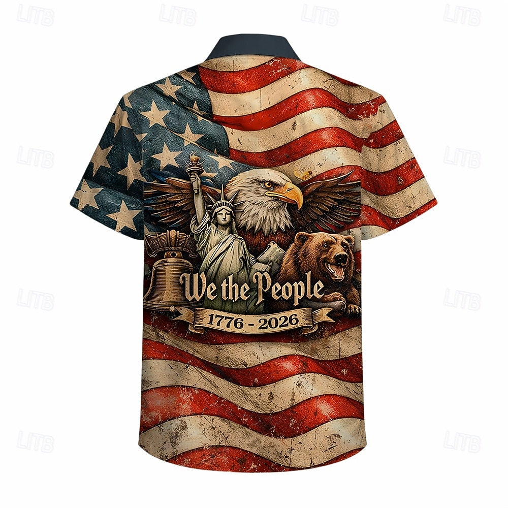 250° anniversario USA Blusa / Camicia Geometrico Retrò Vintage Anni '70 per Per uomo Adulti Altre stampe  per Giorno dell'Indipendenza / 4 Luglio 4 Luglio Feste del 2026 a $27.99 –P3