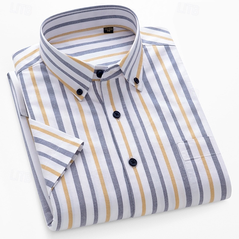 Homens Camisa Social Saia camisa de botão Camisa Oxford Bloco de cor Casual Diário Branco Amarelo Azul Marinha Azul Royal Manga Curta Aberto para a Lateral Verão Primavera Roupa Patchwork de 2026 por $36.99 –P7